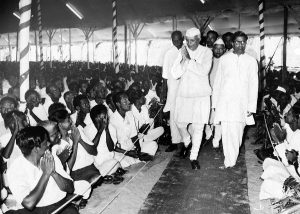 Jawaharlal Nehru implementing Panchayat system in Rajasthan