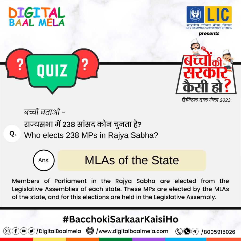 राज्यसभा में 238 सांसद कौन चुनता है?